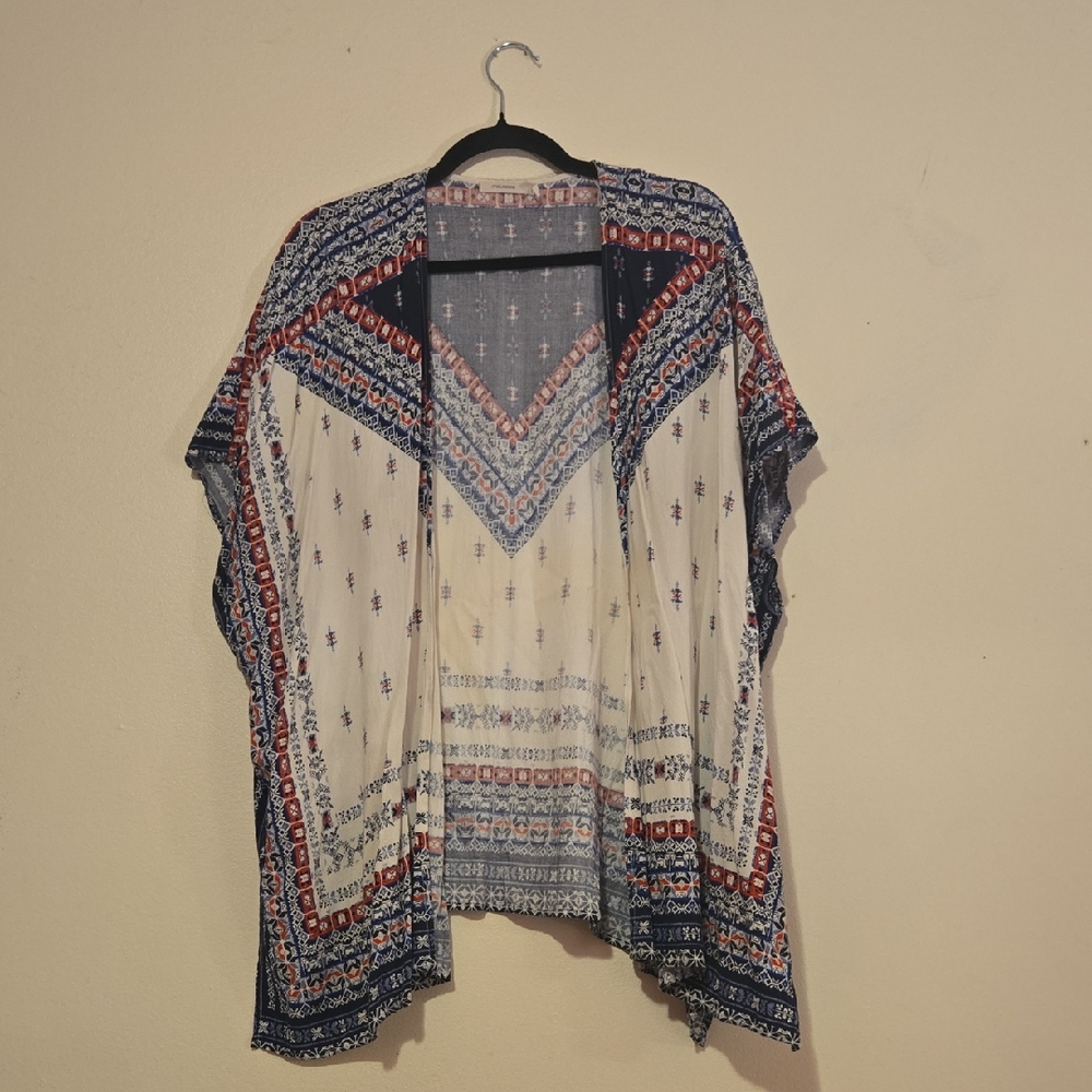 Maurices Cream and Blue Dolman Sleeve Blouse